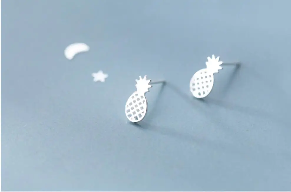 

925 Solid Sterling Silver Pineapple Stud Earrings For Women Girl Pendientes Mujer Engagement Jewelry Brincos eh954