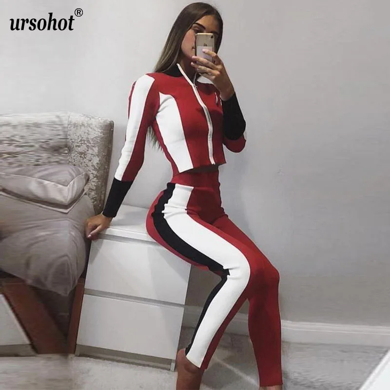 Ursohot/осенние женские спортивные костюмы повседневный короткий топ с длинными