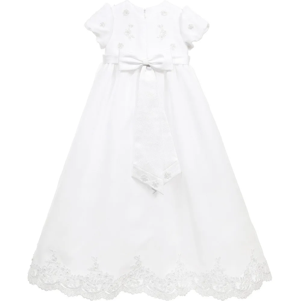 

With Hat Baby Girl Christening Dresses Summer Style Puff Short Sleeves Bow Sashes O-Neck Baby Girl Party Baptism Gowns 1 year