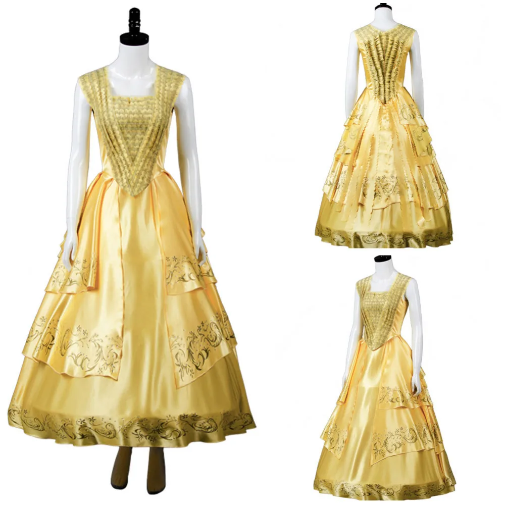 Красавица и Чудовище для взрослых 2017 фильм Белль Эмма желтый костюм косплей