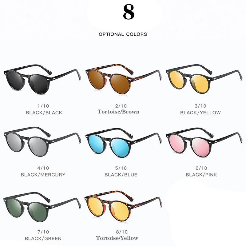 

TR90 Lightweight Tortoise Brown Glasses Men Women Classic Vintage Retro Polarized Sunglasses Round Sunglasses Eyewear