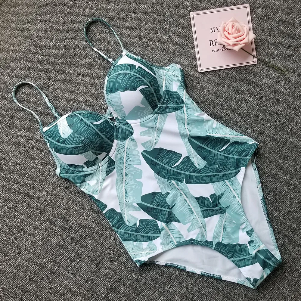 Женский купальник с пуш ап открытой спиной монокини принтом купальный костюм для