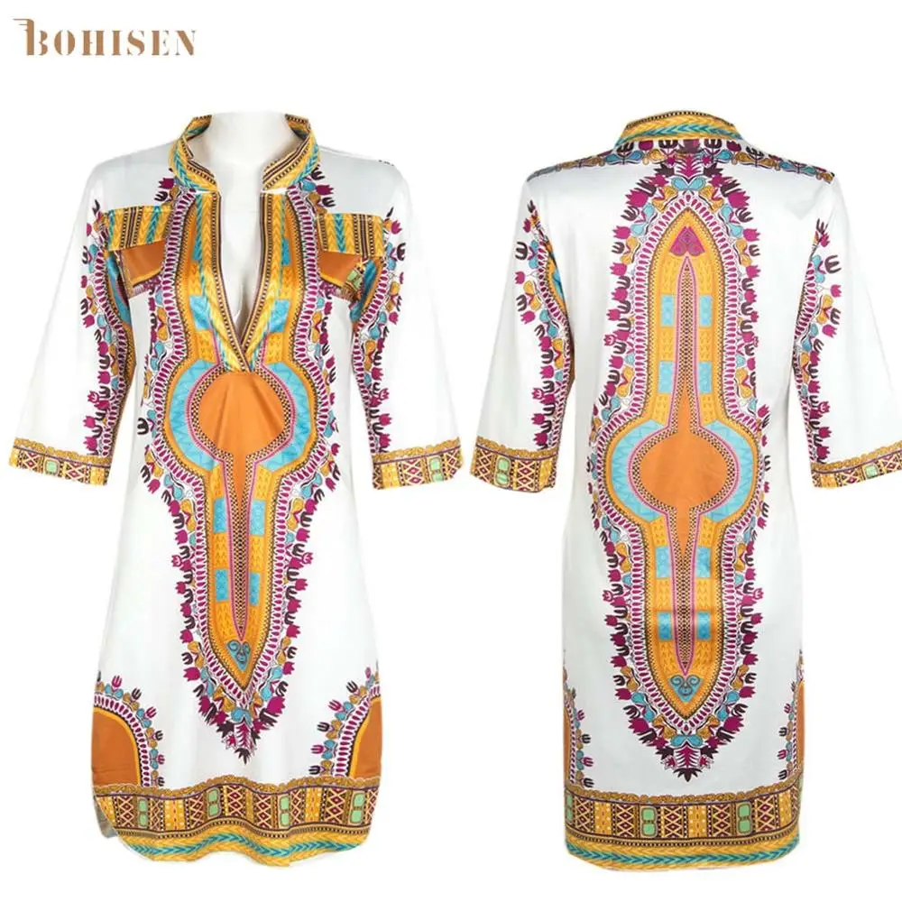 Женское платье BOHISEN Dashiki с коротким рукавом и принтом в африканском стиле |