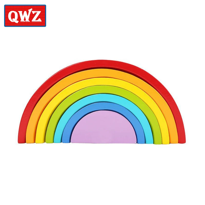 QWZ 7 шт./компл. красочные деревянные блоки игрушки креативные радужные сборные для
