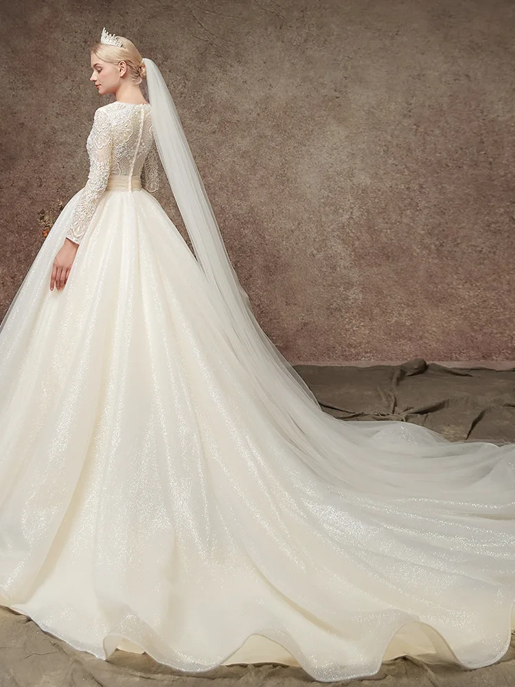 Robe De Mariee Grande Taille Mrs Win новые сексуальные роскошные свадебные платья принцессы с длинным рукавом и глубоким v-образным вырезом Vestido De Novias F