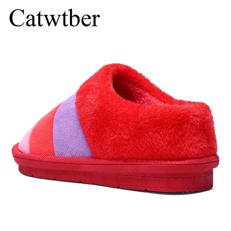 Catwtber 2018 Обувь на теплом меху Зимние женские тапочки удобные хлопчатобумажные