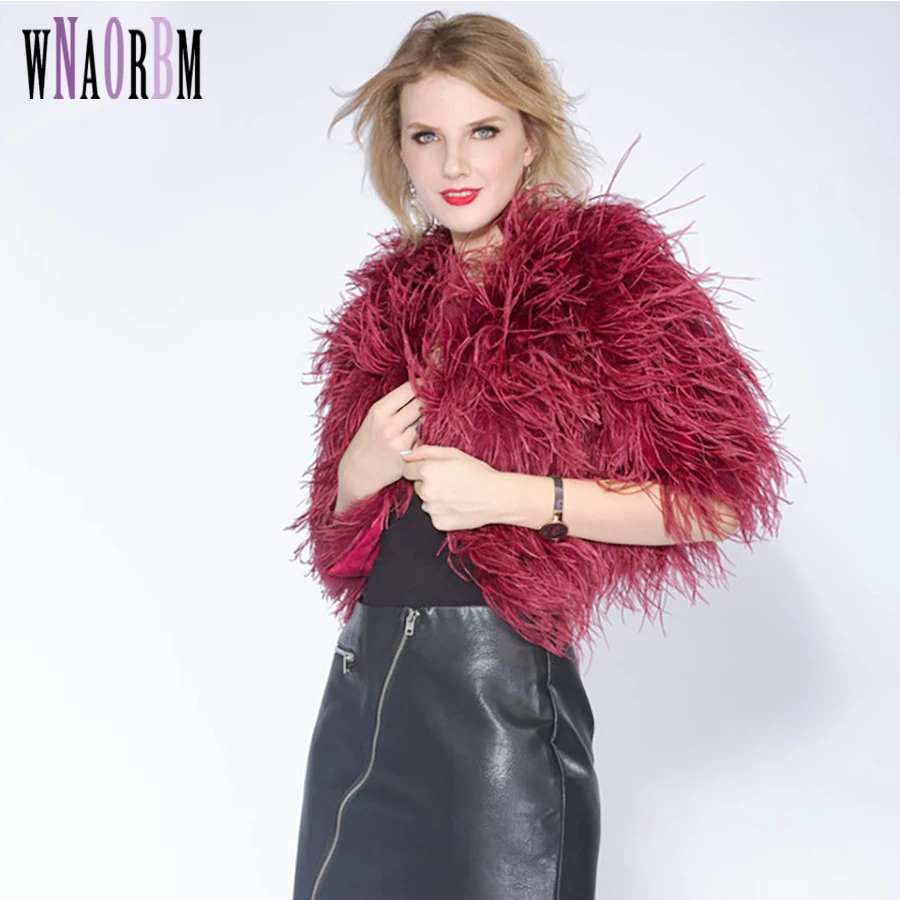 Hot  Fashion Sexy Real Ostrich  Feathers Women Coat Turkey Wool Short Coat Feather Fur Coat Jacket Retail Wholesale Size Custom