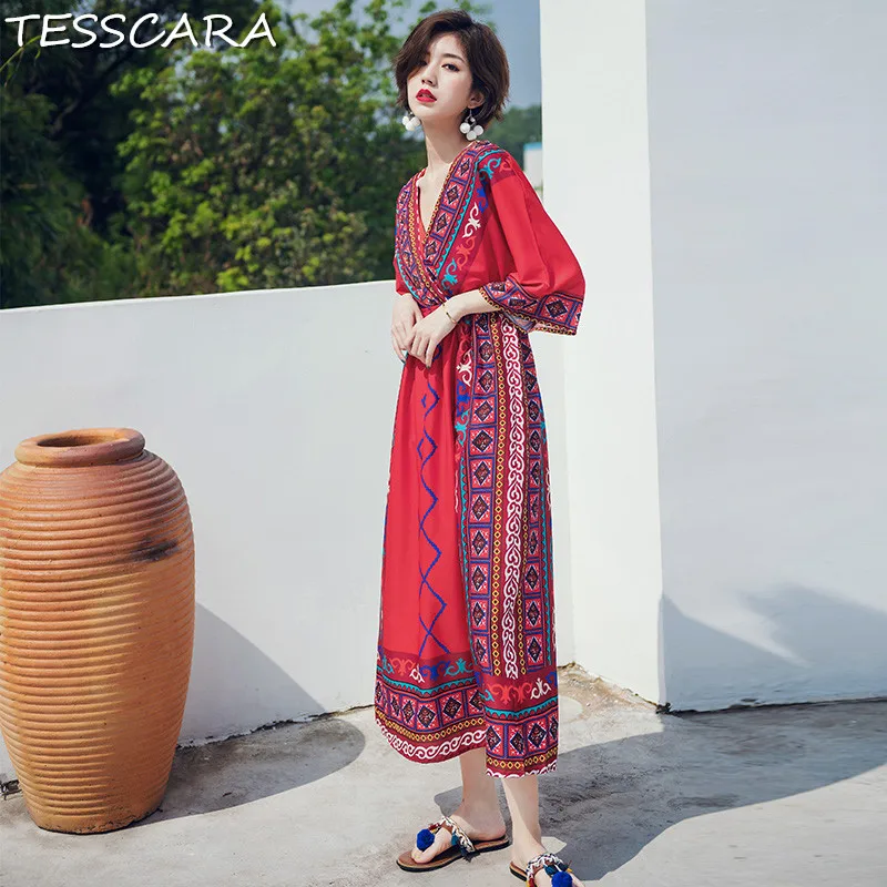 Женское летнее длинное Повседневное платье TESSCARA женское высококачественное