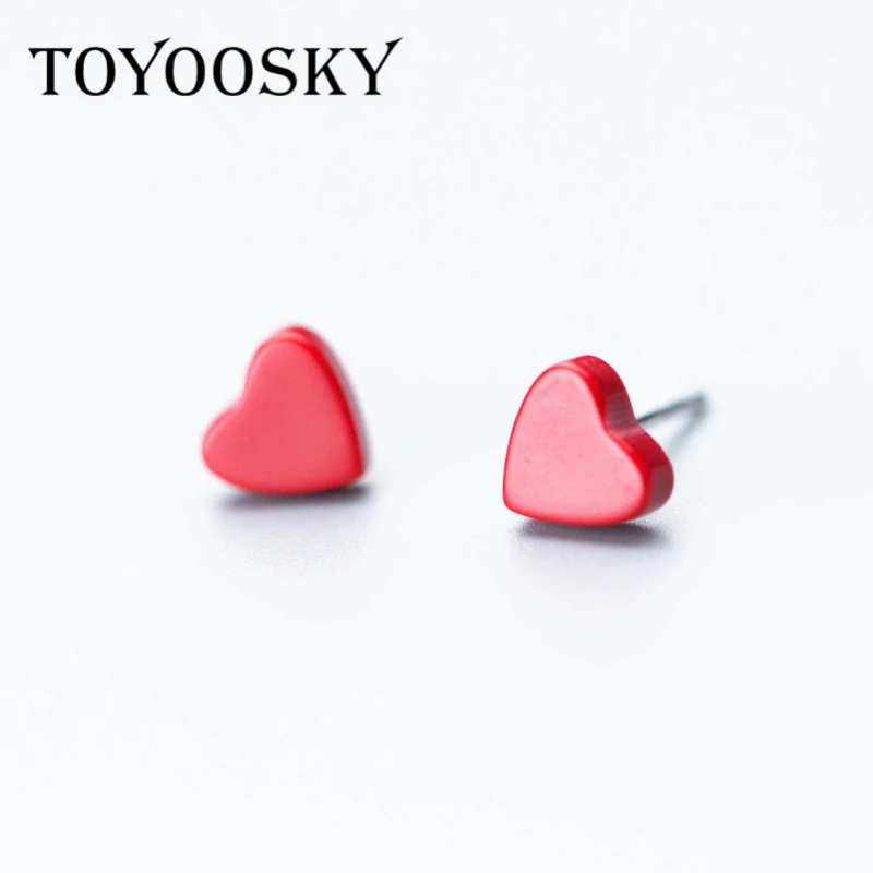 Женские серьги гвоздики в форме красного сердца TOYOOSKY из стерлингового серебра 925