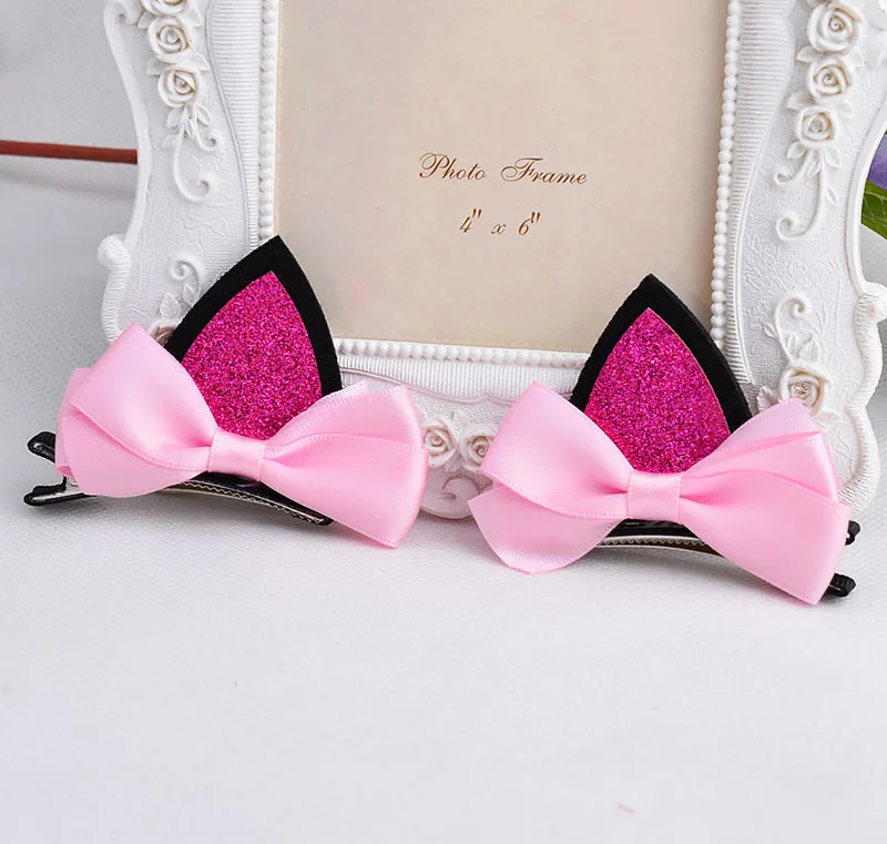 Pink Bow Новинка года, милые кошачьи ушки, 1 пара, детские заколки для волос для девочек, бант, аксессуары для волос, заколки для волос, розовая роза, заколки для волос - Цвет: Pink Bow