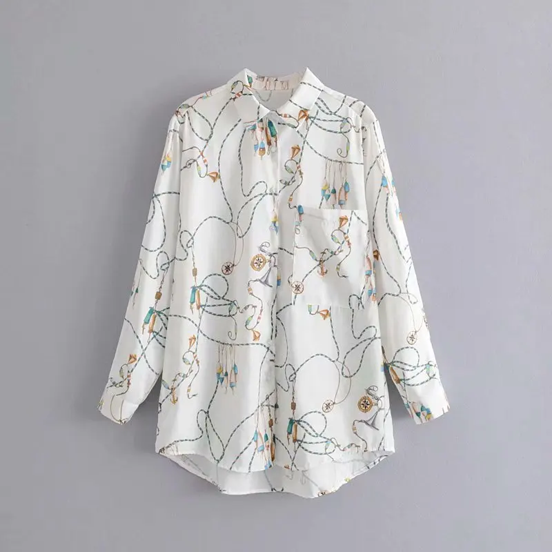Рубашка женская с длинным рукавом и принтом в виде цепи повседневная деловая