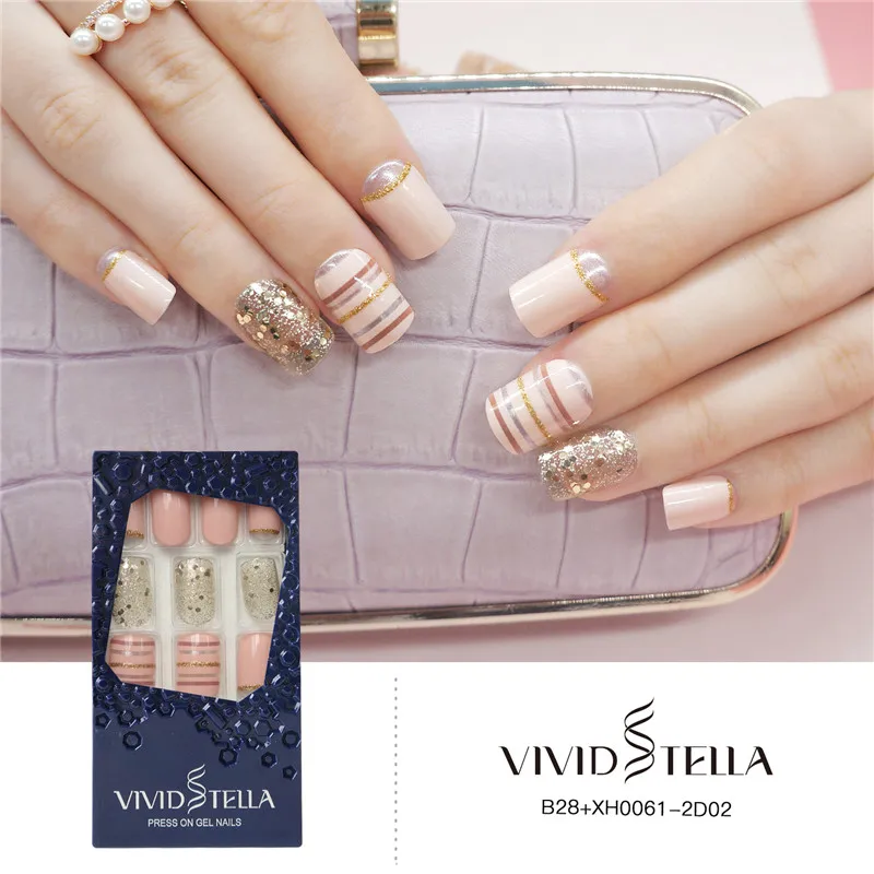 11 видов конструкций предварительно склеенные накладные ногти в коробке нажмите на поддельные ногти Мягкие ABS искусственные DIY S дизайн ногтей