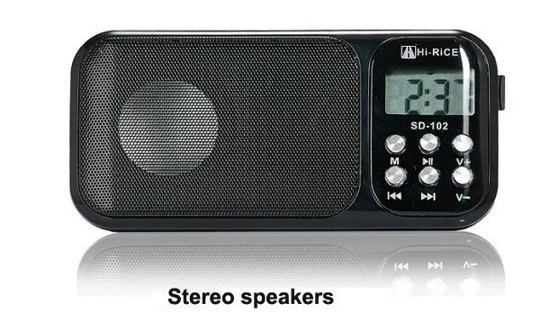 Free shipping 10pcs/lot Hi-Rice SD-102 portable TF USB Mini Speaker with FM function Flash light Stereo speakers Alarm Clock |