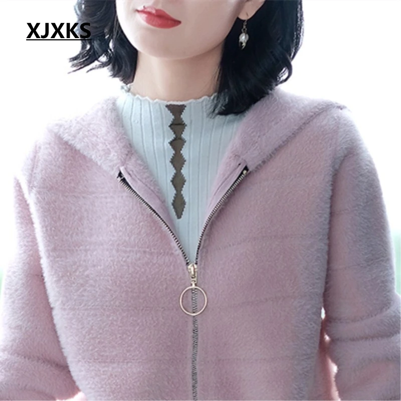 XJXKS Casaco Feminino осенняя куртка женская одежда удобные женские пальто с капюшоном и