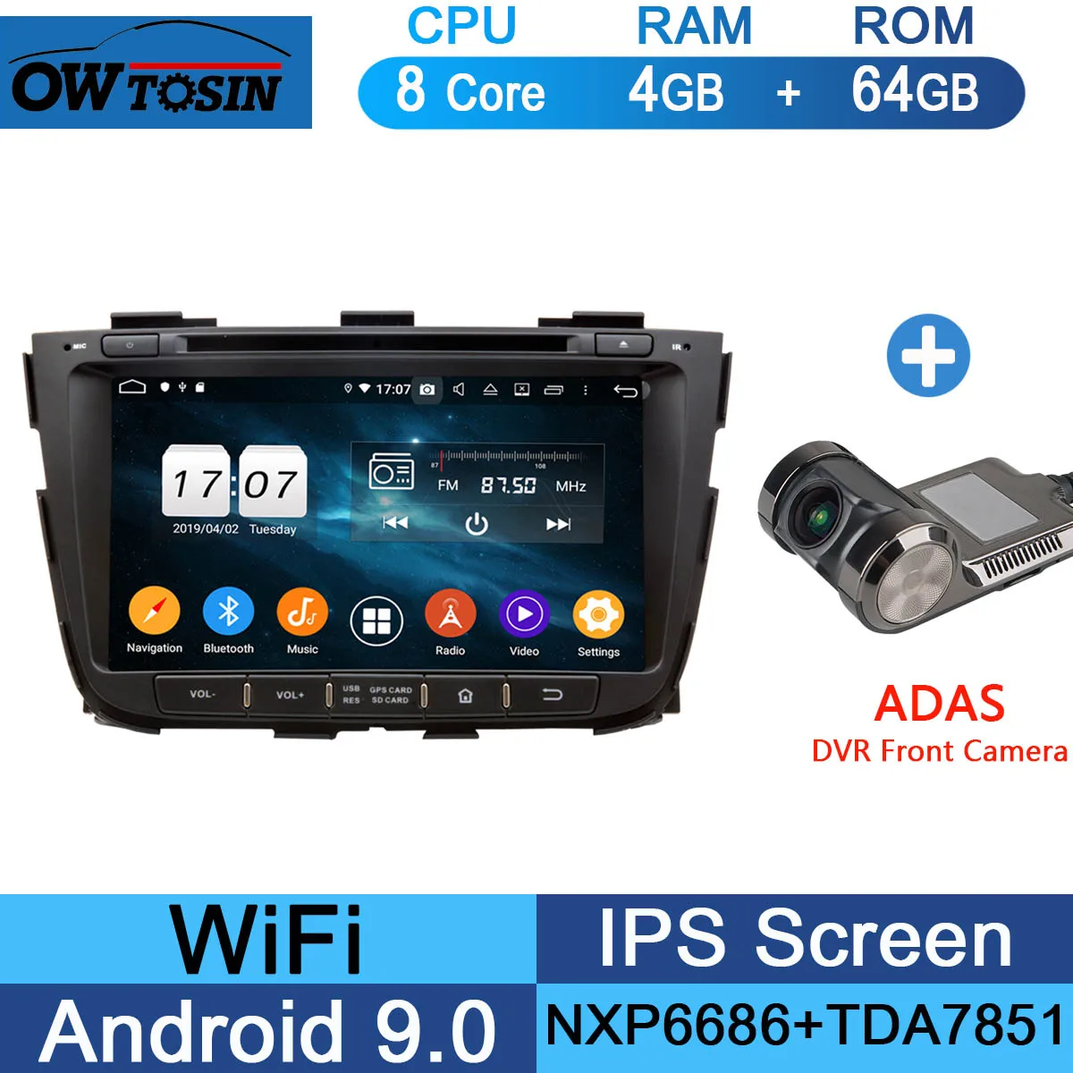 64G Adas Camera " ips Восьмиядерный 4 Гб ОЗУ+ 64 Гб ПЗУ Android 9,0 Автомобильный DVD Радио gps Navi для Kia Sorento 2012 2013 DSP CarPlay Parrot BT - Цвет: 64G Adas Camera