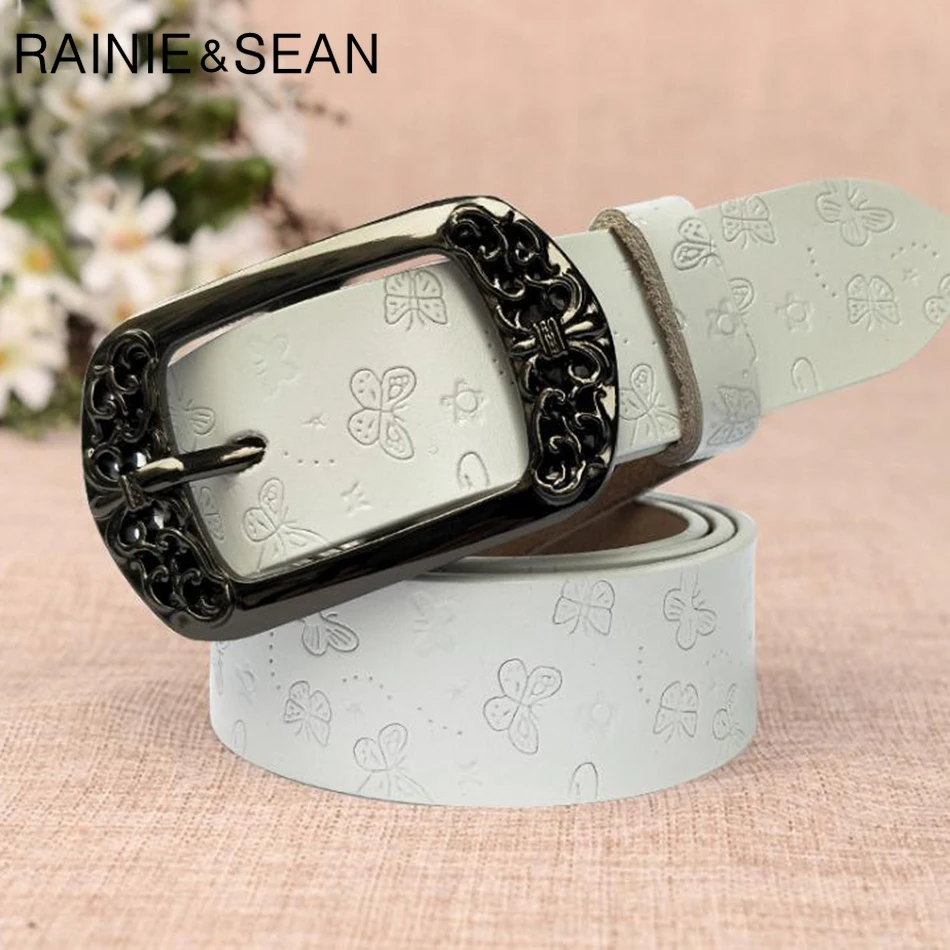 Renie SEAN кожаные Рельефные ленты для женщин, ремень с пряжкой, резной кофе из натуральной коровьей кожи, женский ремень для брюк