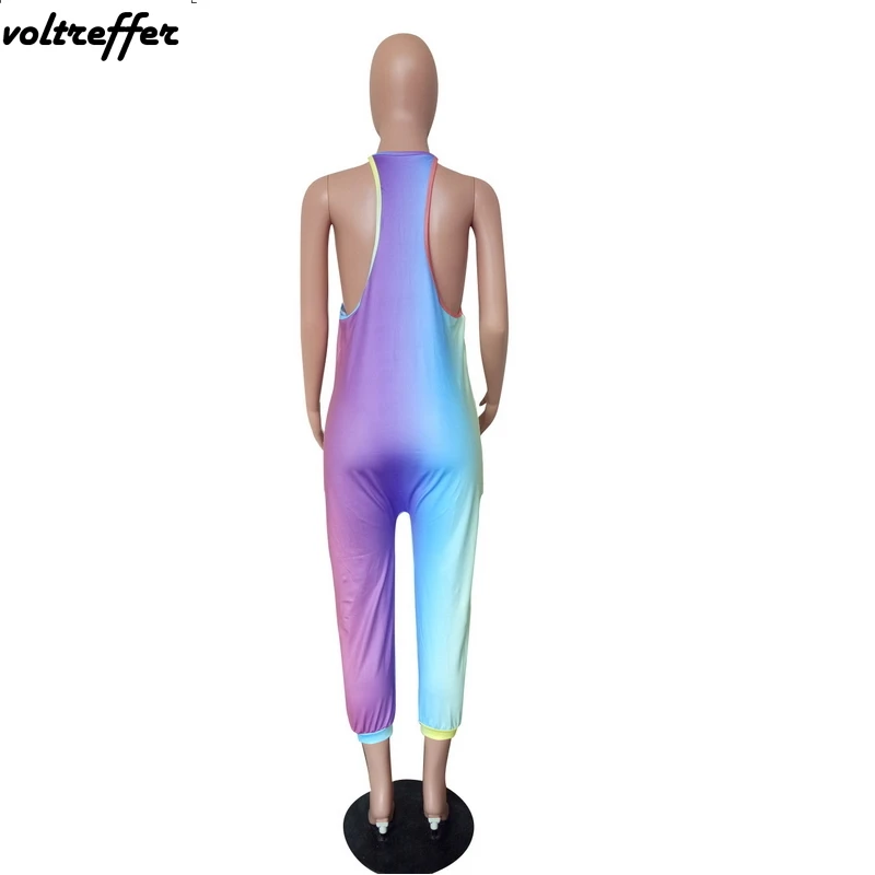 Комбинезон шаровары с градиентным цветным принтом Tye Dye Свободный комбинезон в