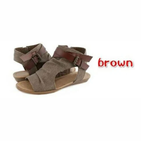 brown XingDengs/женские джинсовые сандалии на плоской подошве; большие размеры 36-42; женские летние сандалии-гладиаторы с пряжкой - Цвет: brown