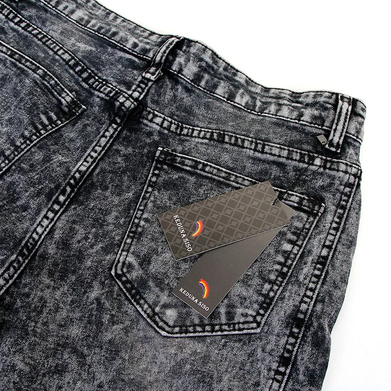 Мода Мужская Байкер Джинсы Брюки Slim Fit Плиссированные Мотоцикл Черный Серый