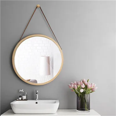 Round Mirror Винтажное круглое/квадратное зеркало для макияжа, Настенное подвесное украшение, Ретро стиль, ручная работа, простое настенное украшение, креативное круглое зеркало - Цвет: Round Mirror