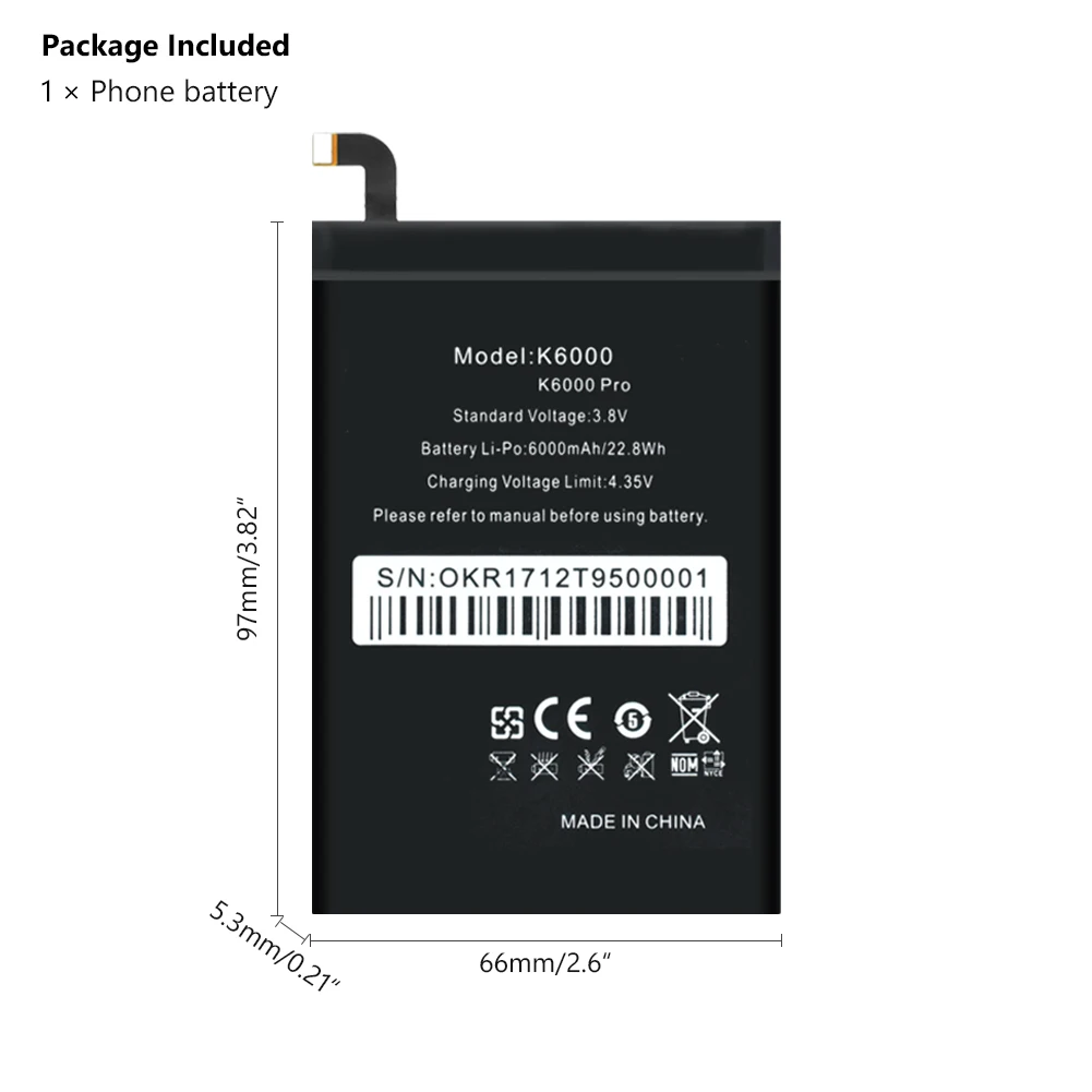Высококачественный литий полимерный аккумулятор 6000 мАч для Oukitel K6000 Pro DOOGEE T6 HOMTOM HT6
