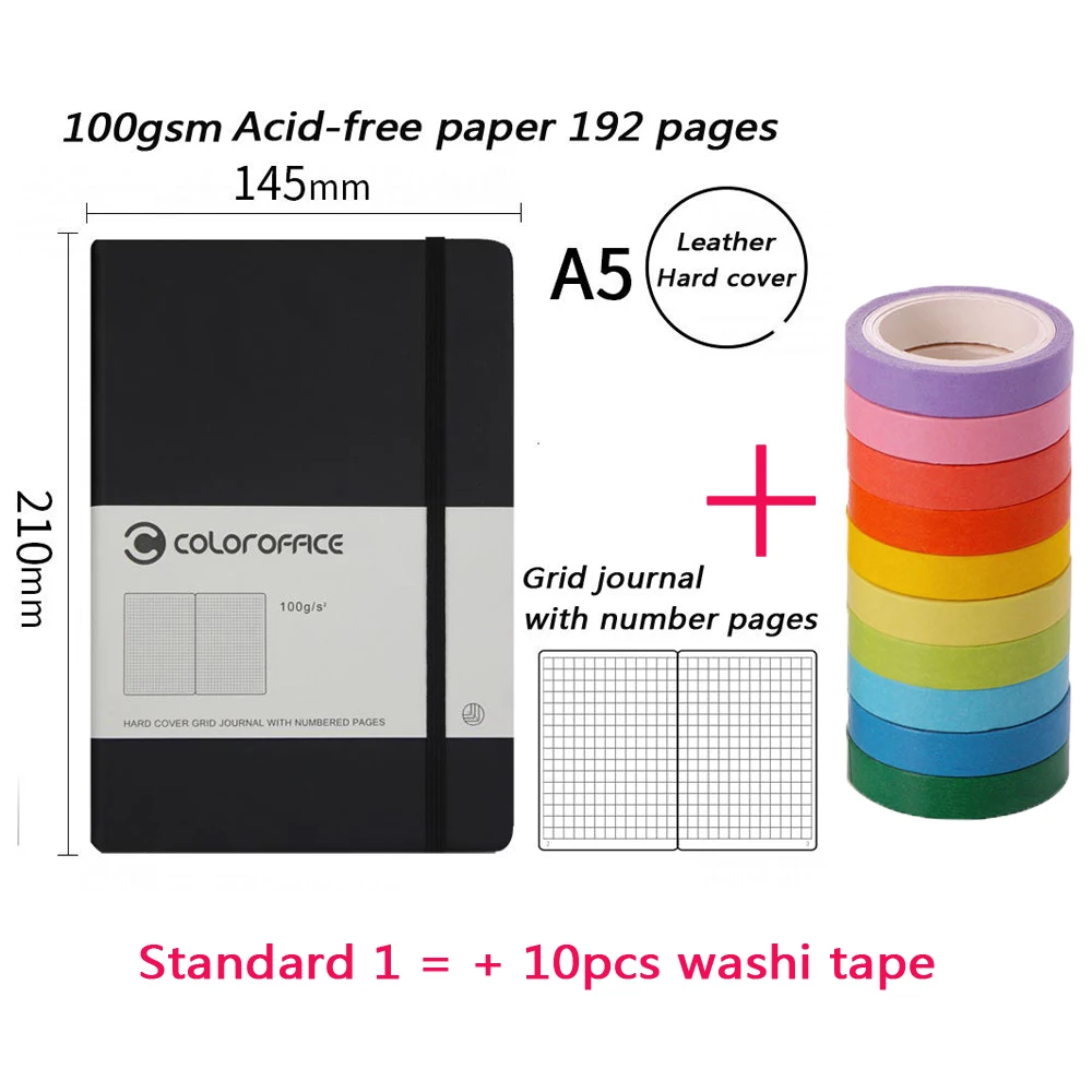 A5 Leather Hardcover Notebook Bandage Grid Bullet Journal Personal Diary Note Pad Notebook for School Custom Logo