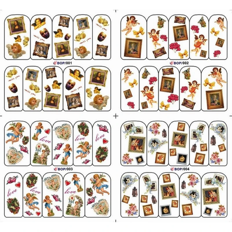 

4 PACKS / LOT Nail Art Water Transfers Stickers Nail Decals Stickers ANGEL FLOWER BUTTERFLY FISH BOP001-028