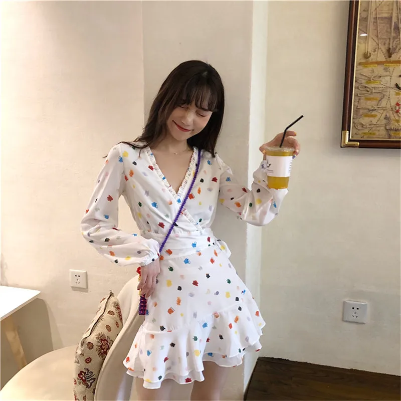 Женский летний комплект из 2 предметов с платьем принтом длинным рукавом