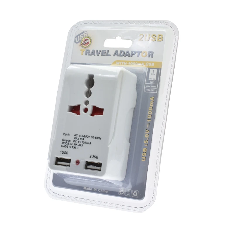 Индии для Южноафриканской штепсельной адаптер с двумя USB портами 5V1A 13A типом
