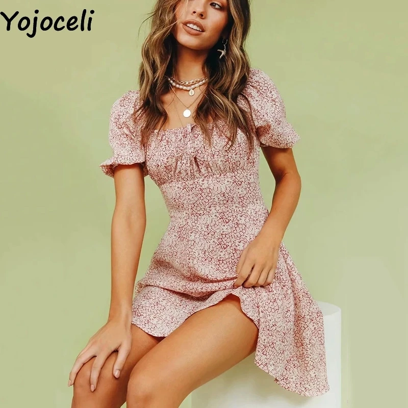 Женское Короткое платье Yojoceli Элегантное повседневное пляжное с принтом модное