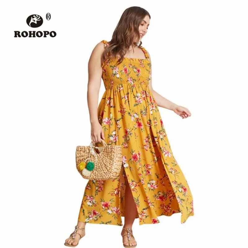 Женское платье с цветочным принтом ROHOPO Boho плиссированное макси на бретелях