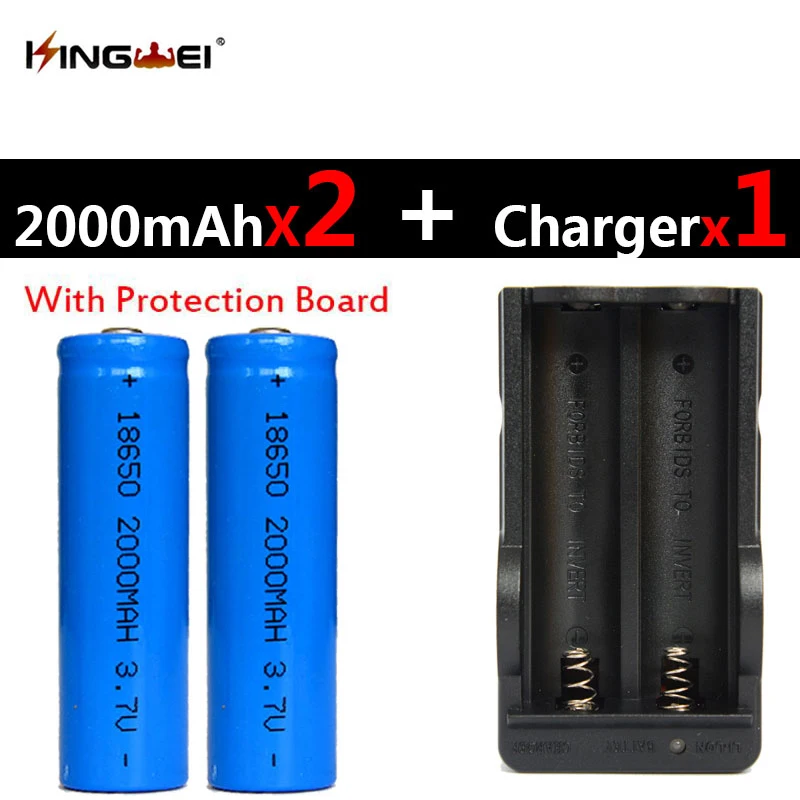 KingWei Защищенный 2x18650 Аккумулятор 3 7 в 2000 мАч литий-ионный аккумулятор + 1 зарядное