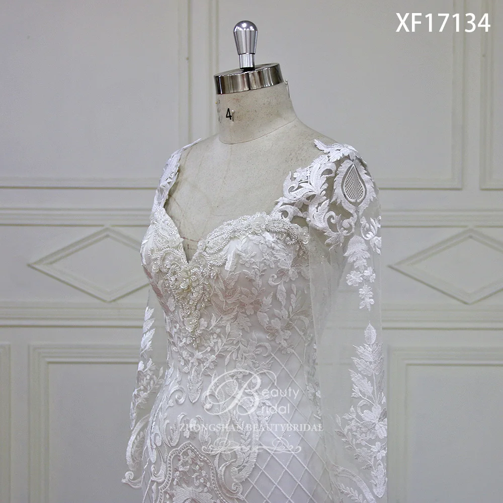 Elegant Mermaid Wedding Dresses 2018 Long Sleeve Lace Appliques Beads Court Train Bridal Gowns Vestido de Noiva XF17134
