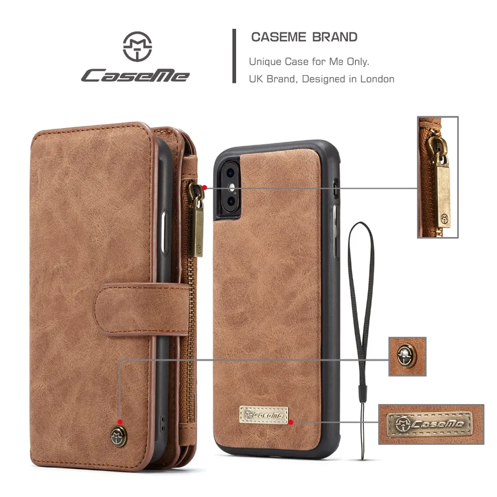 CaseMe многофункциональный чехол-кошелек на молнии для iPhone 5S 6 6s 7 8 Plus спилок кожаный