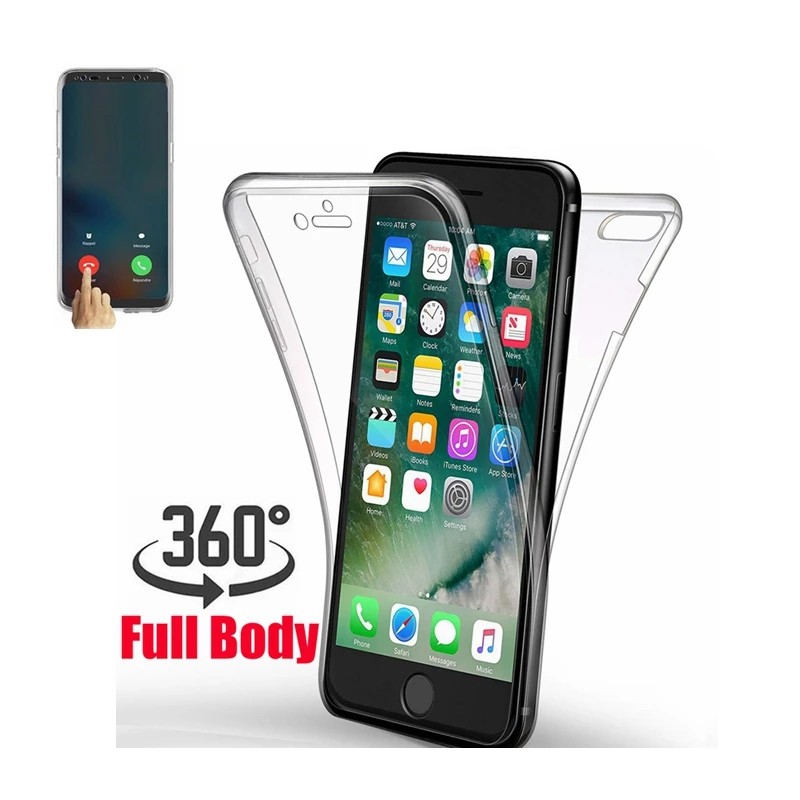 Двойной силиконовый чехол для iphone 11 pro max 5 6 7 8 plus 360, защитный чехол из ТПУ для iphone X XR XS MAX, задняя крышка, передняя крышка