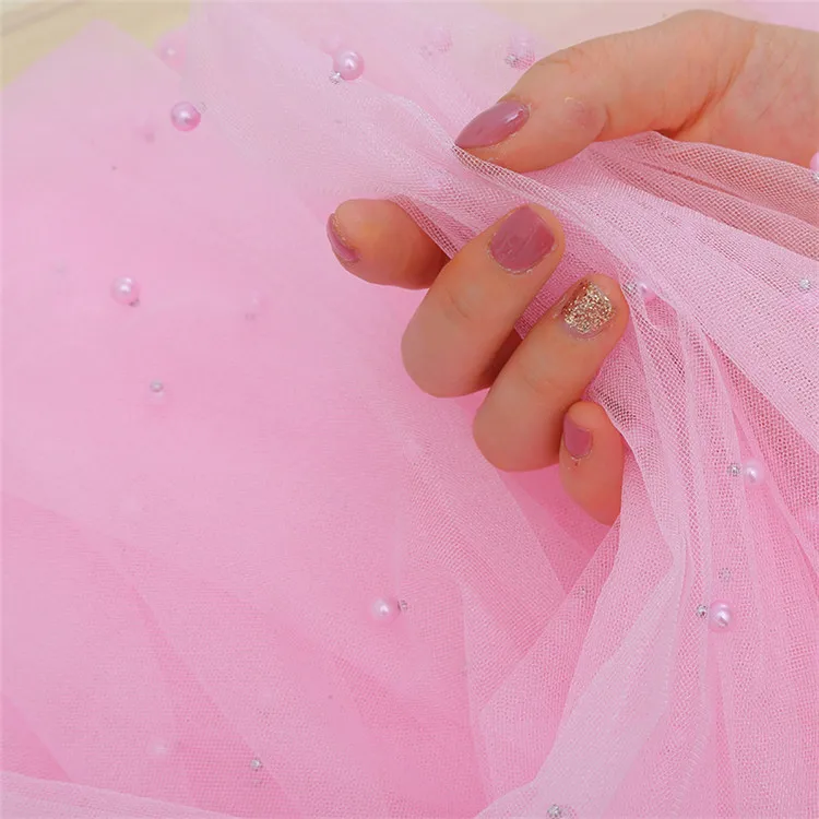 

pink tulle with pearls tulle lace fabric tutu tulle lace trim for decoration,tulle for wedding dress