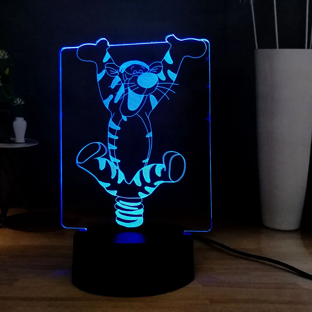 Мультяшная 3D милая светящаяся тиггер 7 цветов меняющая светодиодная ночник