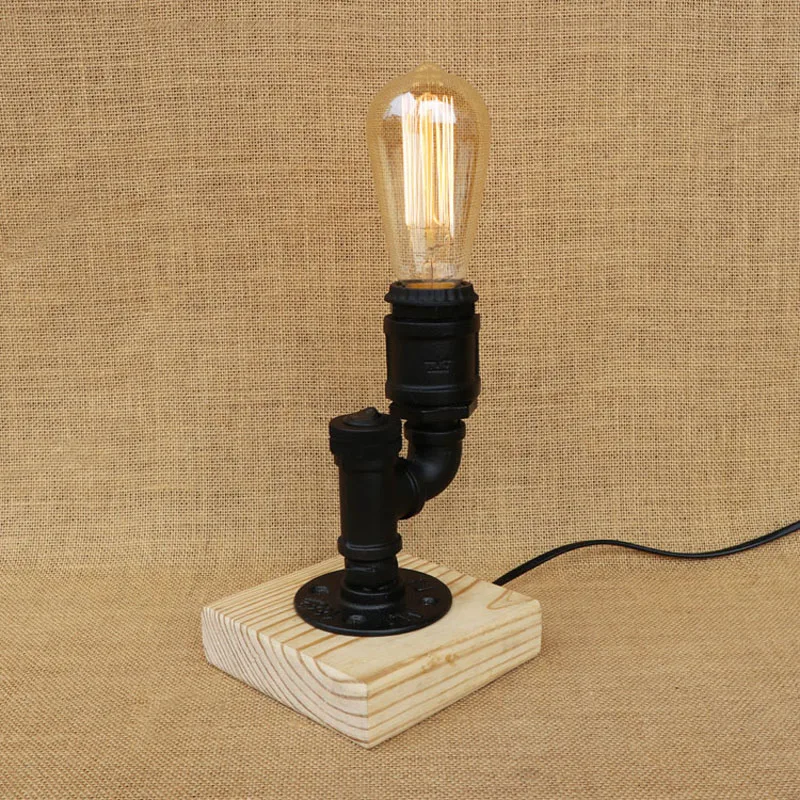 Винтажная настольная лампа в стиле лофта деревянный Базовый Настольный