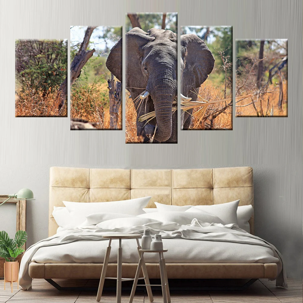 Холщовый постер с 5 панелями африканская степная слон животные HD печать