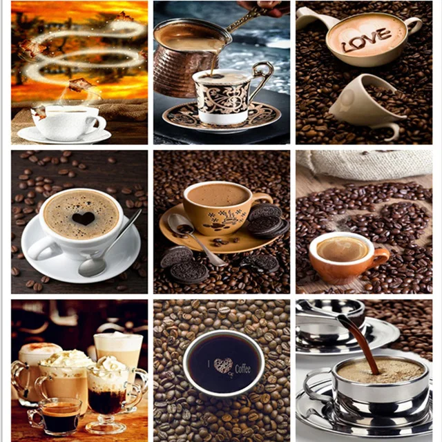 Новый DIY Круглый Алмаз живопись Кофе Торт цветок украшение дома наклейки на стену