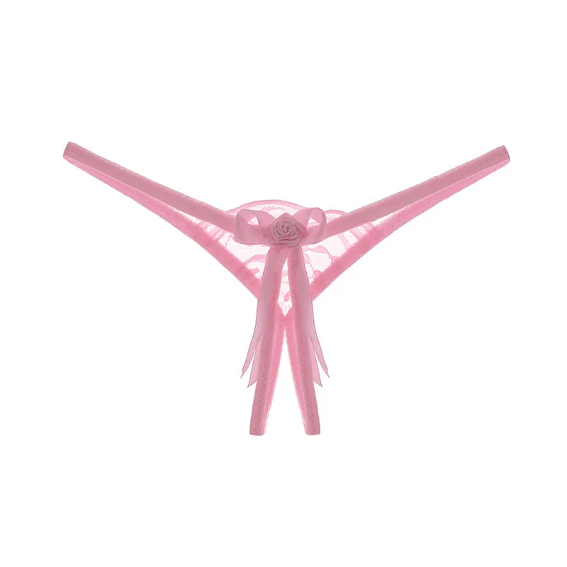 Pink Сексуальные кружевные цветочные трусики, женские стринги и стринги с открытой промежностью, стринги для секса, эротическое нижнее белье, прозрачные трусы - Цвет: Pink
