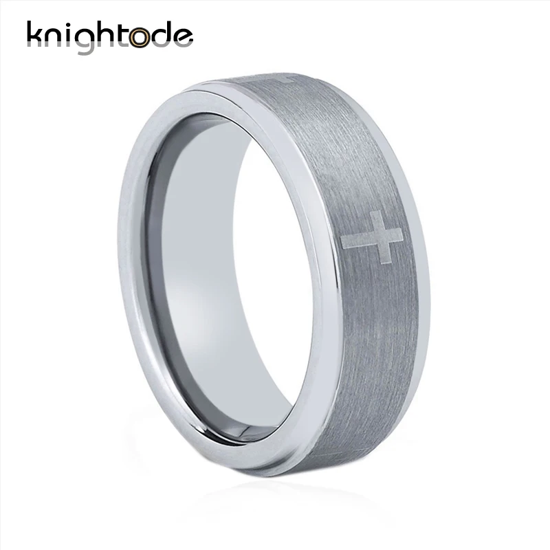 

Cross Rings For Men Women Tungsten Carbide Rings Laser Engraved Bushed Finish
