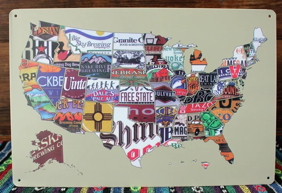 50 шт./лот металлический знак потертый шик Рождество висячие украшения США карта