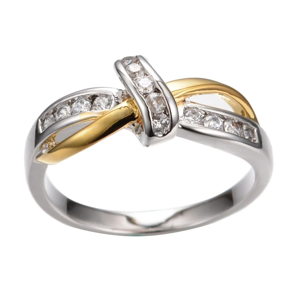 Милое женское кольцо в стиле бохо с маленьким бантом Кристальное золотого цвета