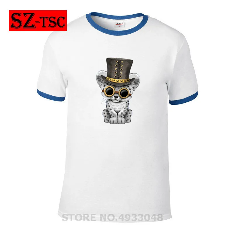 Мужские футболки в стиле стимпанк с принтом снежного леопарда хипстерская