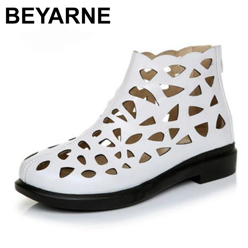 

BEYARNE Cowhide Hollow Women Summer Sandals 2018 New fashion sandals Comfortable Soft Real Leather Shoes Women Sandals