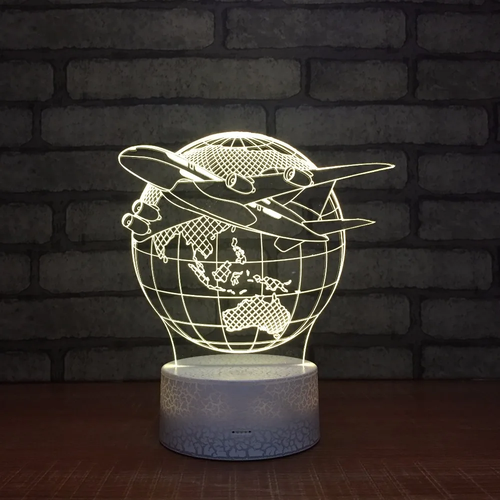 Воздушный самолет модель земли 3D ночник Светодиодная настольная лампа