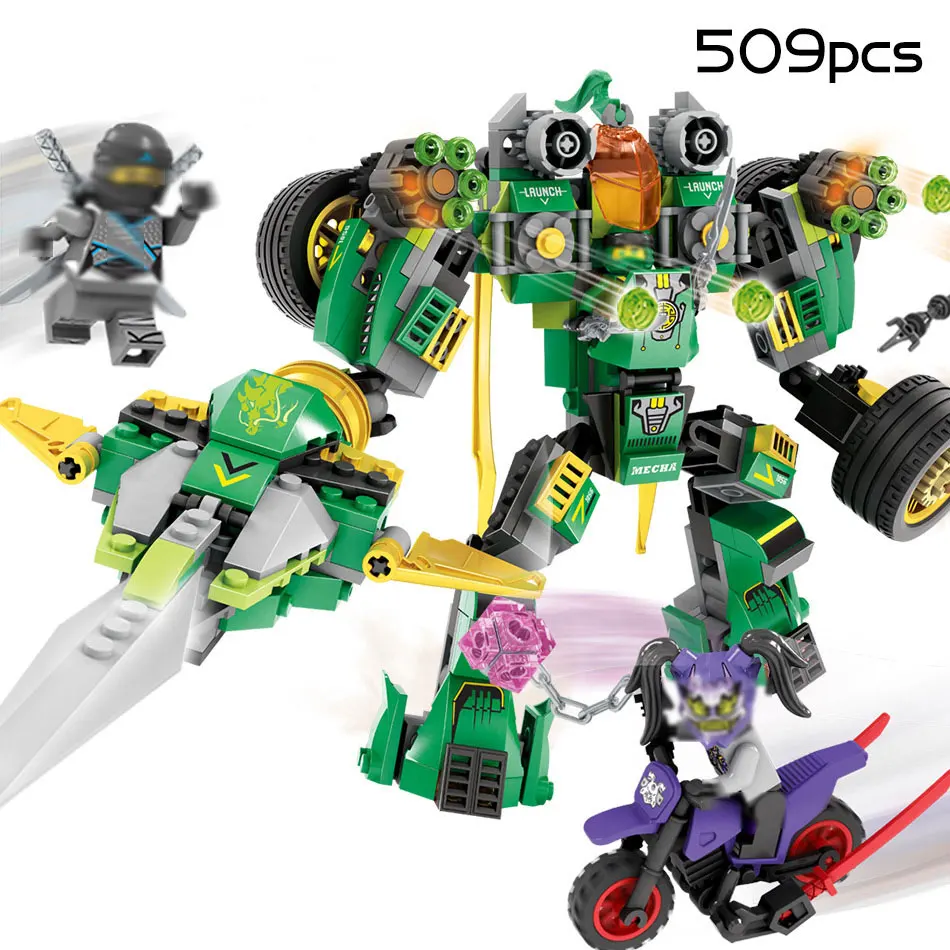Ninjago панцири цифры кирпичи 509 шт. 2in1 трансформируется Мех автомобиля строительные