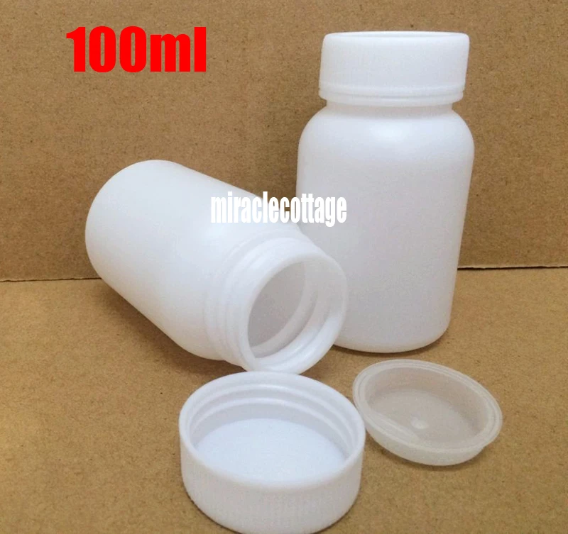 20 шт 100 мл Белый цвет HDPE бутылки пластиковые контейнер для порошка капсулы винты