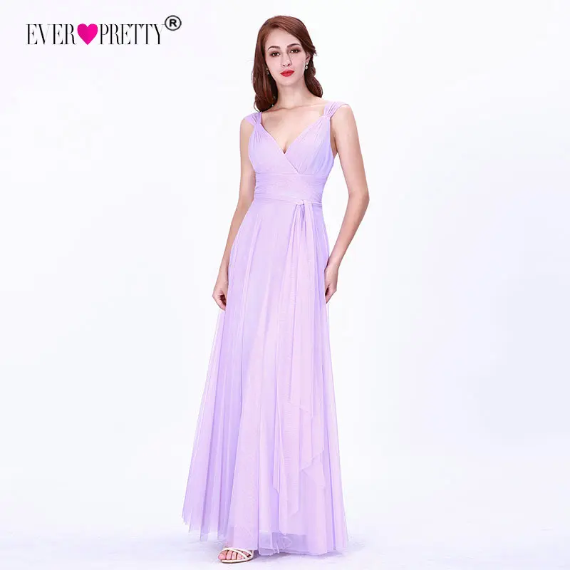 Длинные вечерние платья Ever Pretty EP07303OD новые модные сексуальные тюлевые свадебные вечерние платья трапециевидной формы с v-образным вырезом - Цвет: Lavender